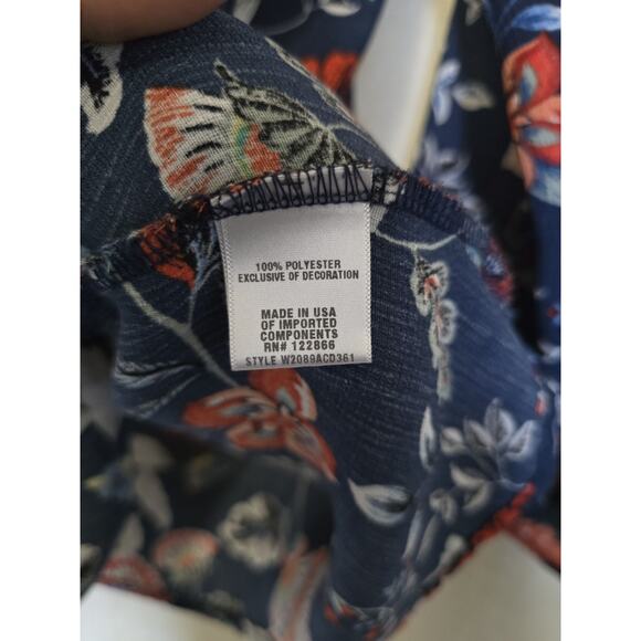 Womens 1X Navy, Rust Red, Faux Embroidery Fall Floral Tunic Top - Picture 4 of 9